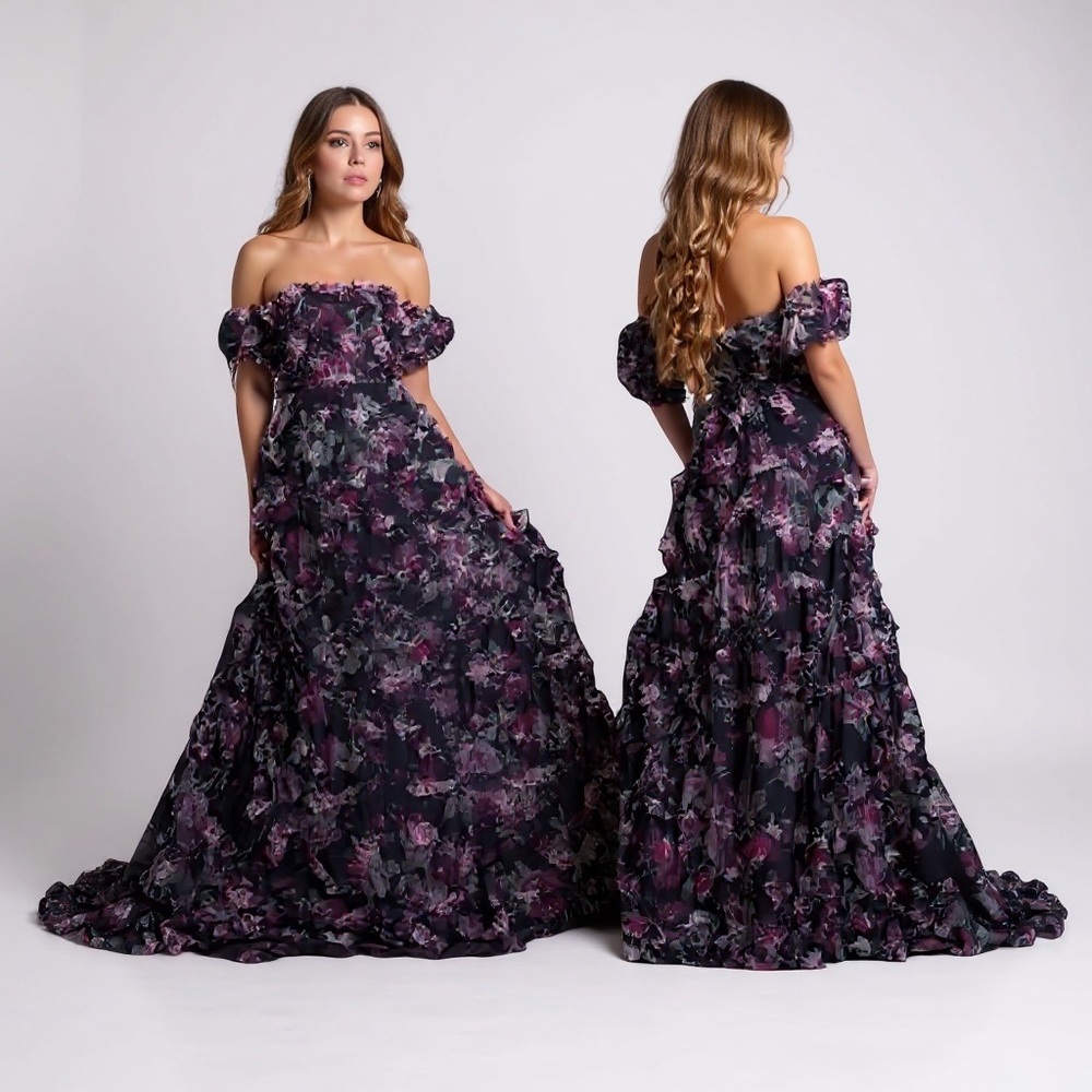 JOVANI Off-the-Shoulder Floral Gown with Layered Ruffle Details NEW Size 2 40331 - Picture 16 of 17